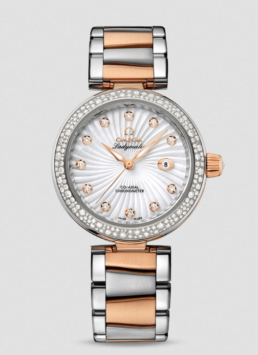 Omega De Ville Ladymatic Co-Axial Copy Watches With White Mother-Of-Pearl Dial