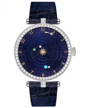 As an eye-catching jewelry watch, this replica Van Cleef & Arpels Lady Arpels Planétarium watch presents a wonderful visual feast.