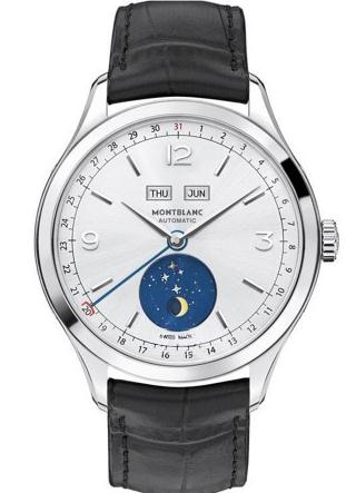 Adopting the eye-catching moonphase display upon the white dial, this replica Montblanc watch easily catches people's attention.