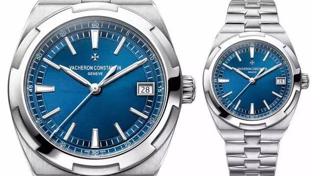 The steel copy watches have blue dials.
