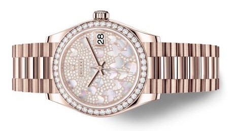 The everose gold fake Rolex watches are decorated with diamonds.