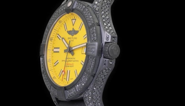The yellow dials copy watches are decorated with diamonds.