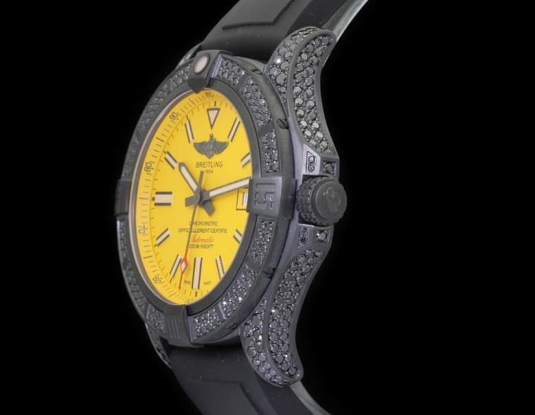 The yellow dials copy watches are decorated with diamonds.